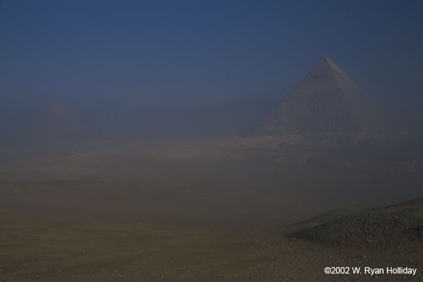 Pyramids at Sunrise from Desert